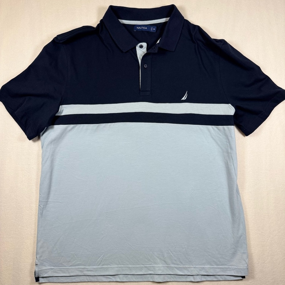 Nautica Men's Two-Tone Navy and Light Blue Block Polo